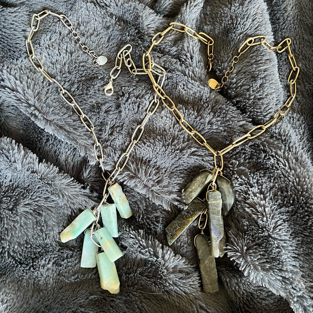 Handcrafted Gold and Silver Necklaces with Spectralite and Gemstone Pendants